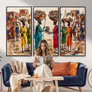 African Folk Art Canvas Wall Art, Colorful African Women Village Painting Print, Tribal Ethnic Home Decor, Vibrant African Art, Living Room