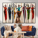 African Folk Art Canvas Wall Art, Colorful African Women Village Painting Print, Tribal Ethnic Home Decor, Vibrant African Art, Living Room