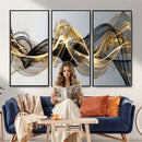 Black and Gold Abstract Wall Art, Modern Wave Canvas Print, Elegant Flowing Smoke Art, Luxury Living Room Decor by MyGreatCanvas | Canvas Wall Art Prints | Photo Prints & Wall Decor