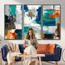 Blue Teal Abstract Canvas Wall Art, Modern Textured Painting Print, Navy Orange White Contemporary Art, Neutral Living Room Decor, Office Art by MyGreatCanvas | Canvas Wall Art Prints | Photo Prints & Wall Decor