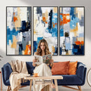 Blue Teal Abstract Canvas Wall Art, Modern Textured Painting Print, Navy Orange White Contemporary Art, Neutral Living Room Decor, Office Art by MyGreatCanvas | Canvas Wall Art Prints | Photo Prints & Wall Decor