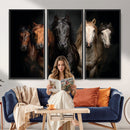 Horse Wall Art Canvas Print, Wild Horses Portrait Photography, Dramatic Equestrian Decor, Black Brown White Horse Herd, Rustic Ranch Art