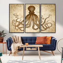 Sepia Octopus Wall Art Abstract Animal Canvas Print