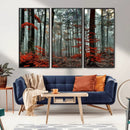 Autumn Forest Wall Art – Enchanting Red Leaves Canvas Print,