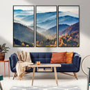 Misty Mountain Sunrise Triptych Canvas Print – Autumn