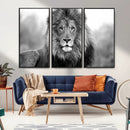 Black and White Lion Canvas Wall Art – Animal Print Artwork