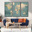 Classic World Map Canvas Print – Framed Vintage Map Wall