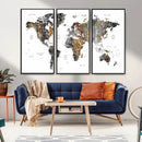 Modern Metallic World Map Canvas Wall Art – Framed