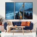 Stormy Night at Beach Pier Oil Painting Large Wall Art