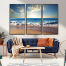 Serene Ocean Sunset Canvas Wall Art - Beach Waves at Sunset,