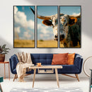 Longhorn in the Prairie - Stunning Ranch-Style Triptych Wall
