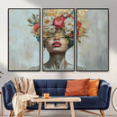 Golden Petal Wall Art Canvas Print - Silhouette Woman Wall