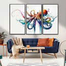 Watercolor Vibrant Octopus Wall Art Canvas Print | Abstract