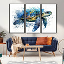 Turtle Wall Art Canvas Print, Framed Watercolor Turtle Art