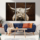 Highland Cow Wall Art Canvas Print, Rustic Farmhouse Decor,