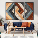 Geometric Wood Art Wall Decor Canvas Print, Rustic Wooden