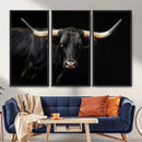 Black Bull Wall Art – Majestic Longhorn Canvas Print with