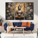 Golden Buddha Wall Art Canvas Print | Zen Meditation Floral
