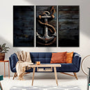 3 Panel Grunge Abstract Anchor Wall Art Canvas Print Set