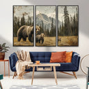 Rustic Grizzly 399 Bear Family Wall Art Canvas Print