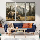 Rustic Grizzly 399 Bear Family Wall Art Canvas Print