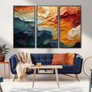 Blue Orange Abstract Wave Wall Art Canvas Print, Framed Blue