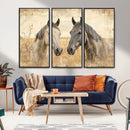 Chines Ink Style Grunge Horses Wall Art Canvas Print
