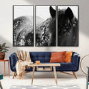 Black Horse in Snow Canvas Print | Winter Horse Wall Art |