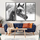 Black Horse Winter Wall Art | Ready to Hang and Framed |