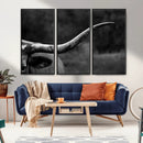 Cow Longhorn Wall Art | Black and White Print | Ready to by MyGreatCanvas | Canvas Wall Art Prints | Photo Prints & Wall Decor