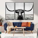 Longhorn Bull Canvas Print | Rustic Farmhouse Wall Art |