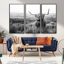 Scottish Highland Cow Wall Art | Black and White Canvas