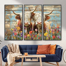 Cute Highland Cow Canvas Wall Art - Rustic Farmhouse Decor