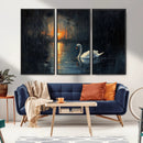 Abstract Swan on Water Wall Art Canvas Print - Elegant