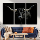 Texas Black Longhorn Bull Wall Art Canvas Print - Western by MyGreatCanvas | Canvas Wall Art Prints | Photo Prints & Wall Decor