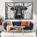 Abstract Longhorn Bull Wall Art Canvas Print - Rustic Texas