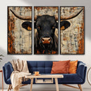 Rustic Texas Artwork Wall Art Canvas Print - Abstract Cow