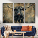 Texas Longhorn Bull Wall Art – Framed Rustic Cow Canvas