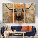 Abstract Cow Longhorn Bull Wall Art Canvas Print - Rustic