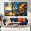 Ocean Wave at Sunset Canvas Wall Art – Vibrant Coastal Beach
