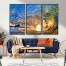 Ocean Wave at Sunset Canvas Wall Art – Vibrant Coastal Beach