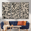 Abstract Love and Chaos Canvas Print, Black Symbols on Beige