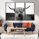 Highland Cow Wall Art | Black and White Farmhouse Decor |