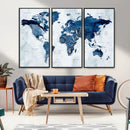 Modern Blue World Map Canvas Print – Framed Wall Art,
