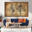 Vintage World Map Wall Art Canvas – Antique Style Push Pin