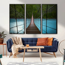 Suspension Bridge Over River Canvas Art | 3-Panel Nature by MyGreatCanvas | Canvas Wall Art Prints | Photo Prints & Wall Decor