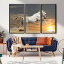Large Wall Art Canvas Print – White Jumping Horse Sunset