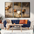 Large Wall Art 5 Horses Running on Sand Canvas Print
