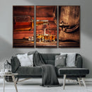 Whiskey and Cigar Canvas Wall Art | 3 Panel Bar Room Decor by MyGreatCanvas | Canvas Wall Art Prints | Photo Prints & Wall Decor