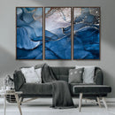 Navy Blue Canvas Art Abstract Print – Elegant Triptych